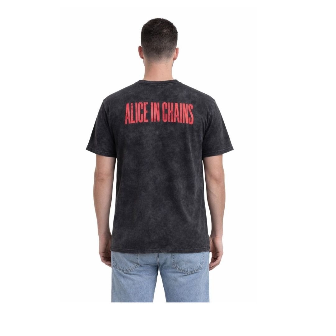 Alice In Chains siyah yıkamalı erkek unisex tişört sırt baskılı rock band t-shirt